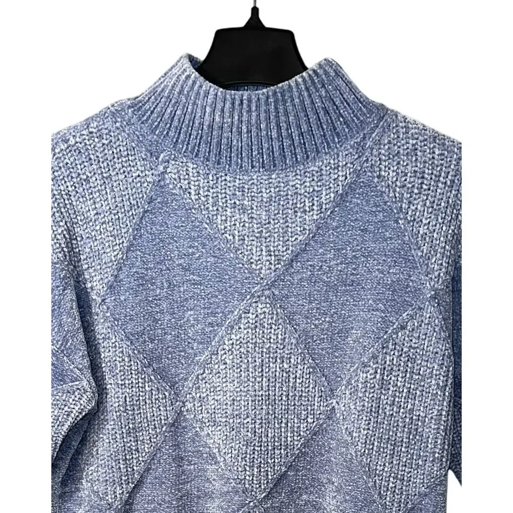 Christian Siriano Sweater Womens Size L Blue Pullover Mock Neck Soft Cozy Casual